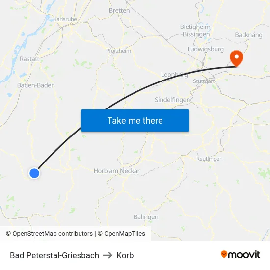 Bad Peterstal-Griesbach to Korb map
