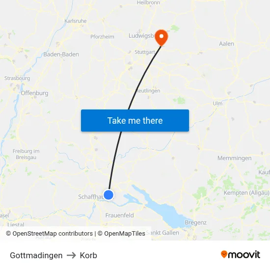 Gottmadingen to Korb map