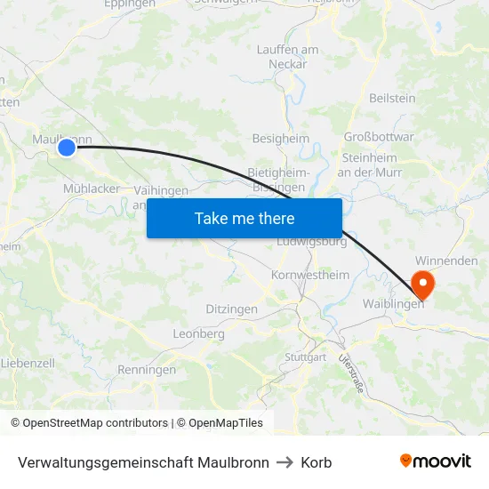Verwaltungsgemeinschaft Maulbronn to Korb map