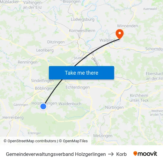 Gemeindeverwaltungsverband Holzgerlingen to Korb map