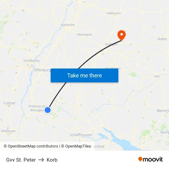 Gvv St. Peter to Korb map