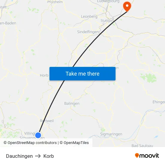 Dauchingen to Korb map
