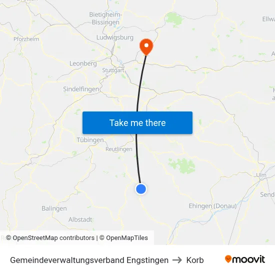 Gemeindeverwaltungsverband Engstingen to Korb map