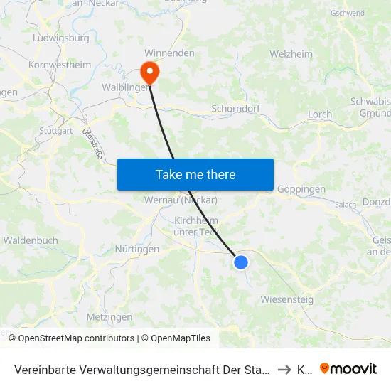 Vereinbarte Verwaltungsgemeinschaft Der Stadt Weilheim An Der Teck to Korb map
