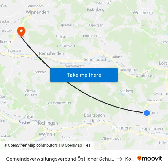 Gemeindeverwaltungsverband Östlicher Schurwald to Korb map