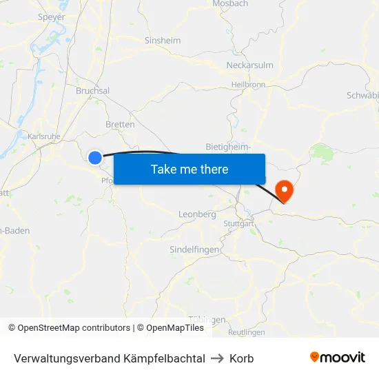 Verwaltungsverband Kämpfelbachtal to Korb map