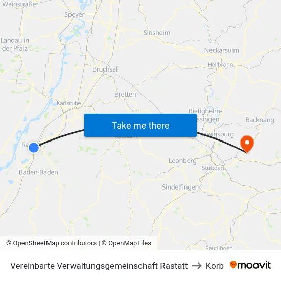 Vereinbarte Verwaltungsgemeinschaft Rastatt to Korb map