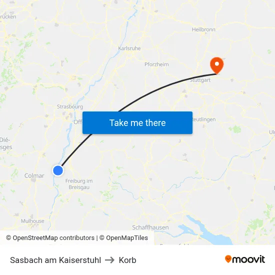 Sasbach am Kaiserstuhl to Korb map