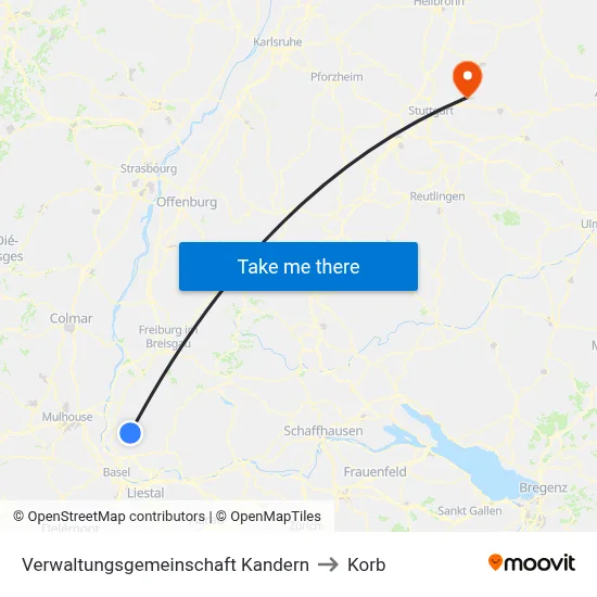 Verwaltungsgemeinschaft Kandern to Korb map
