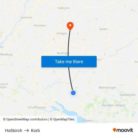 Hoßkirch to Korb map