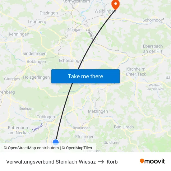 Verwaltungsverband Steinlach-Wiesaz to Korb map