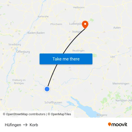 Hüfingen to Korb map