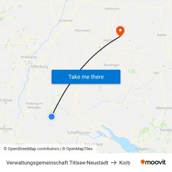 Verwaltungsgemeinschaft Titisee-Neustadt to Korb map