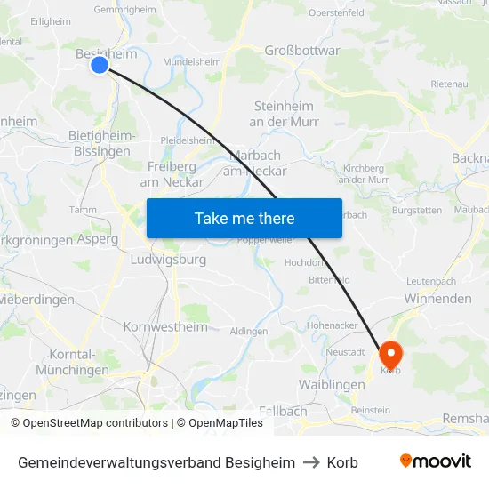 Gemeindeverwaltungsverband Besigheim to Korb map