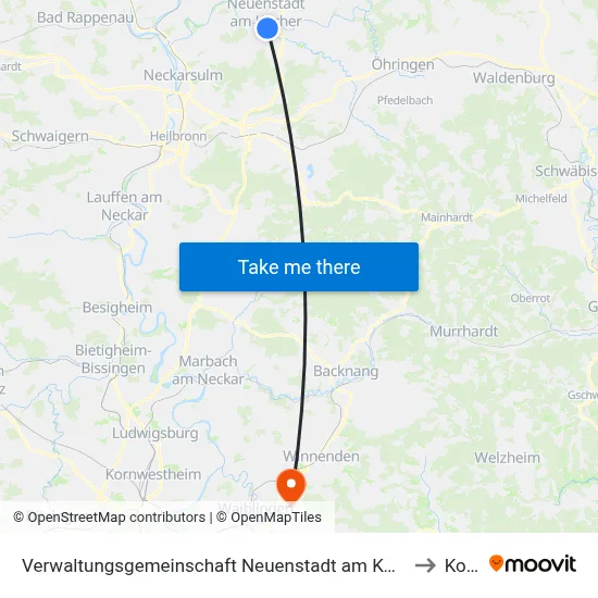 Verwaltungsgemeinschaft Neuenstadt am Kocher to Korb map