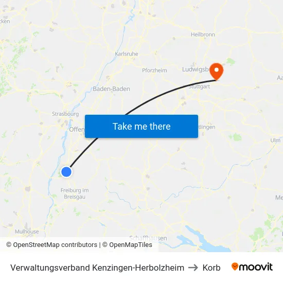 Verwaltungsverband Kenzingen-Herbolzheim to Korb map