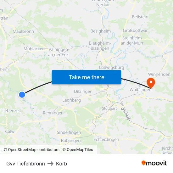 Gvv Tiefenbronn to Korb map