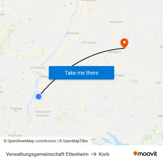 Verwaltungsgemeinschaft Ettenheim to Korb map