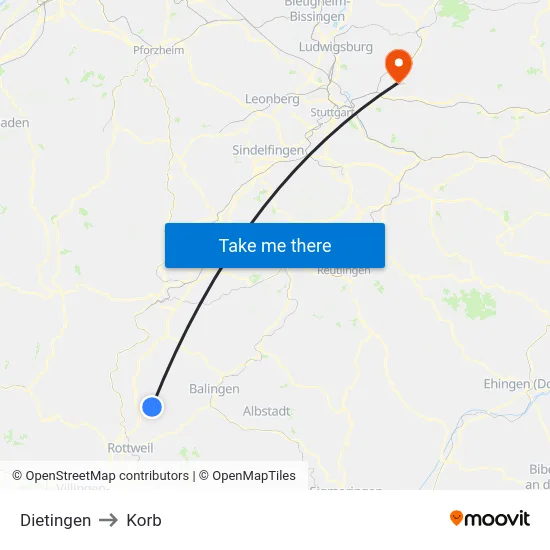 Dietingen to Korb map