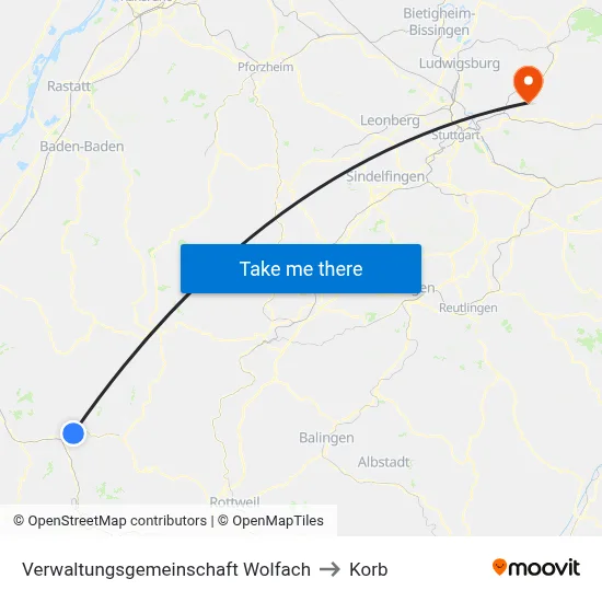 Verwaltungsgemeinschaft Wolfach to Korb map