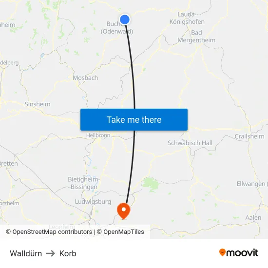 Walldürn to Korb map