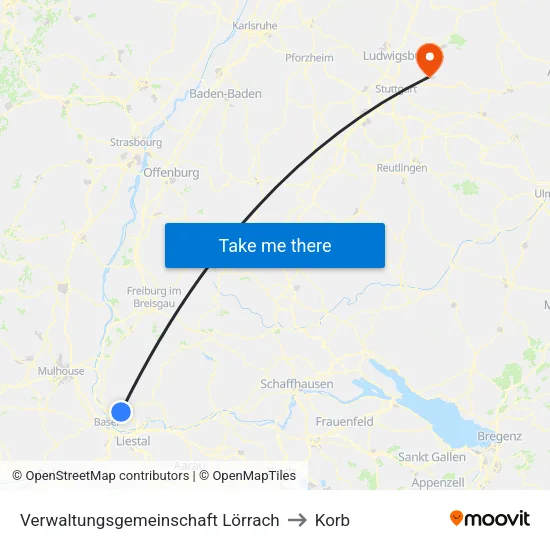 Verwaltungsgemeinschaft Lörrach to Korb map
