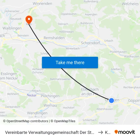 Vereinbarte Verwaltungsgemeinschaft Der Stadt Uhingen to Korb map