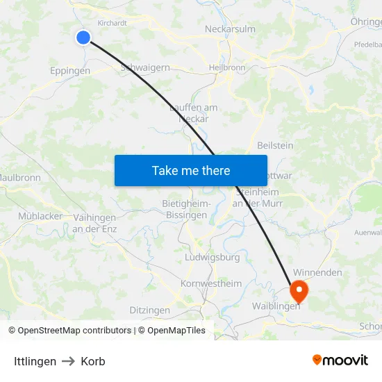 Ittlingen to Korb map