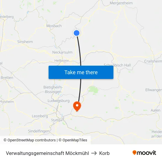 Verwaltungsgemeinschaft Möckmühl to Korb map
