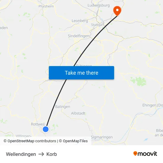 Wellendingen to Korb map