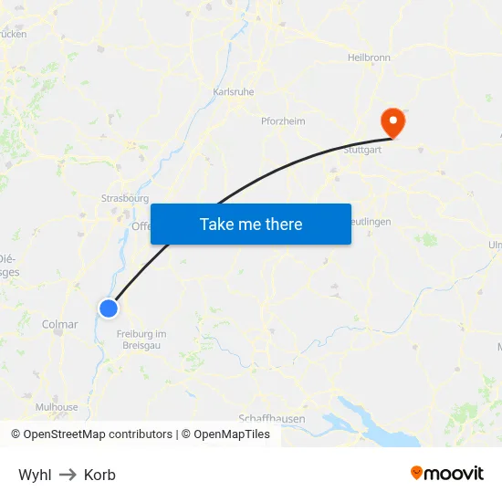 Wyhl to Korb map