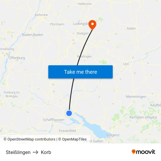 Steißlingen to Korb map