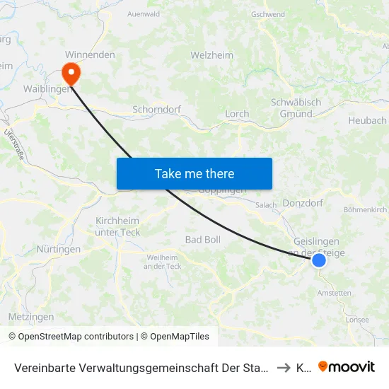 Vereinbarte Verwaltungsgemeinschaft Der Stadt Geislingen An Der Steige to Korb map