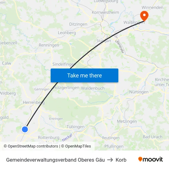 Gemeindeverwaltungsverband Oberes Gäu to Korb map