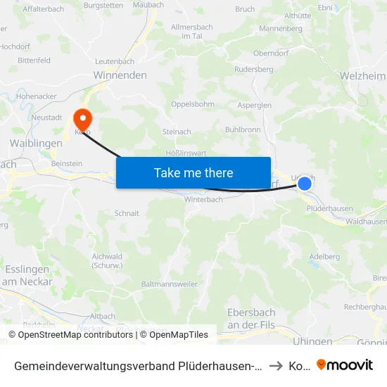 Gemeindeverwaltungsverband Plüderhausen-Urbach to Korb map