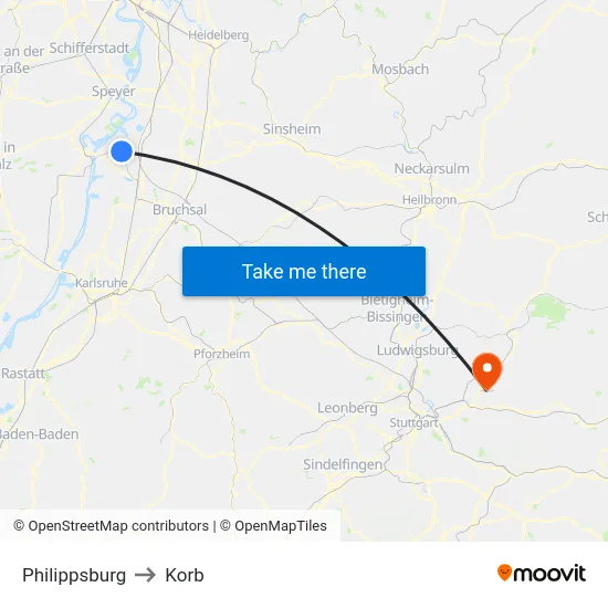 Philippsburg to Korb map