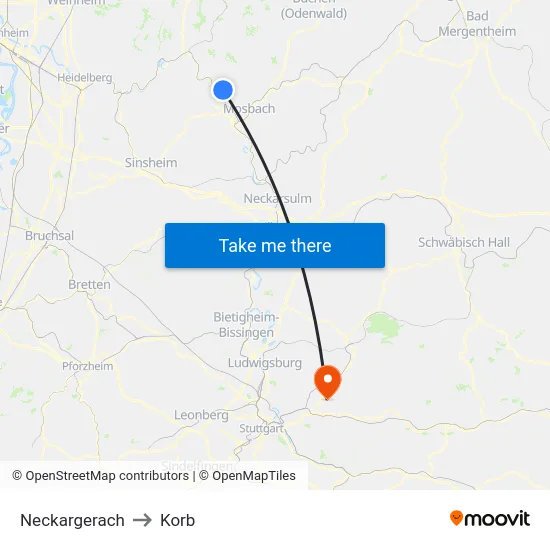 Neckargerach to Korb map