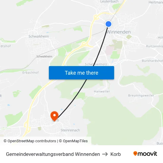 Gemeindeverwaltungsverband Winnenden to Korb map