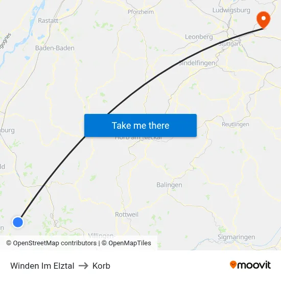 Winden Im Elztal to Korb map