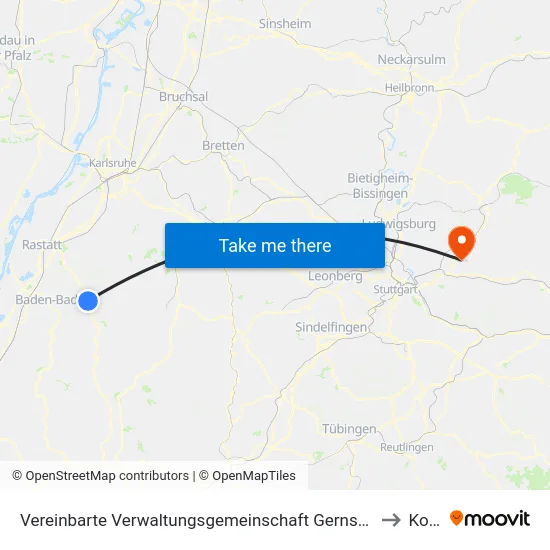 Vereinbarte Verwaltungsgemeinschaft Gernsbach to Korb map