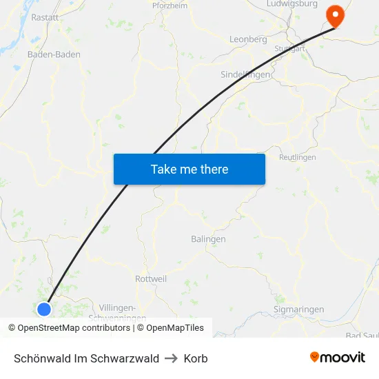 Schönwald Im Schwarzwald to Korb map