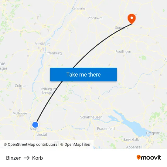 Binzen to Korb map