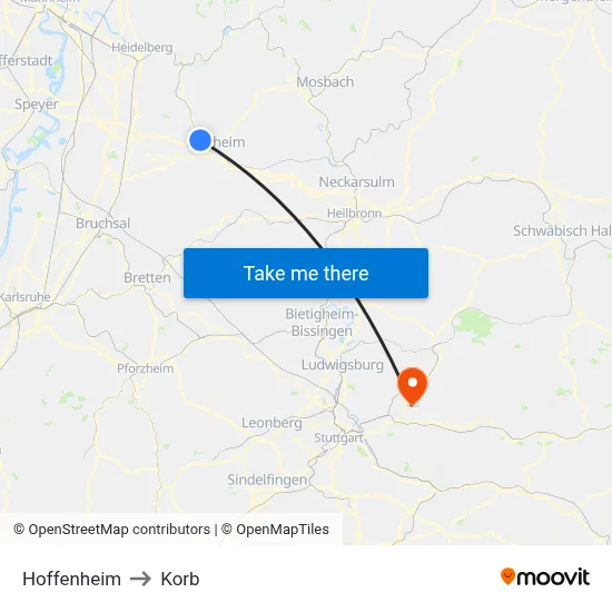 Hoffenheim to Korb map