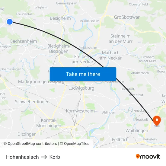 Hohenhaslach to Korb map