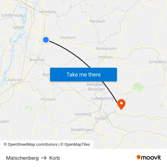 Malschenberg to Korb map