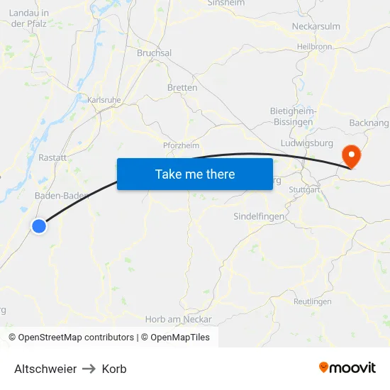 Altschweier to Korb map