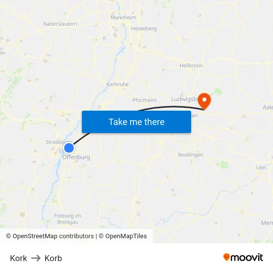Kork to Korb map