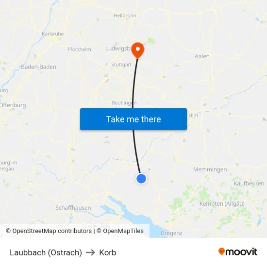 Laubbach (Ostrach) to Korb map