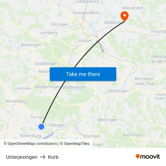 Unterjesingen to Korb map