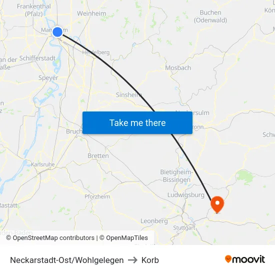 Neckarstadt-Ost/Wohlgelegen to Korb map